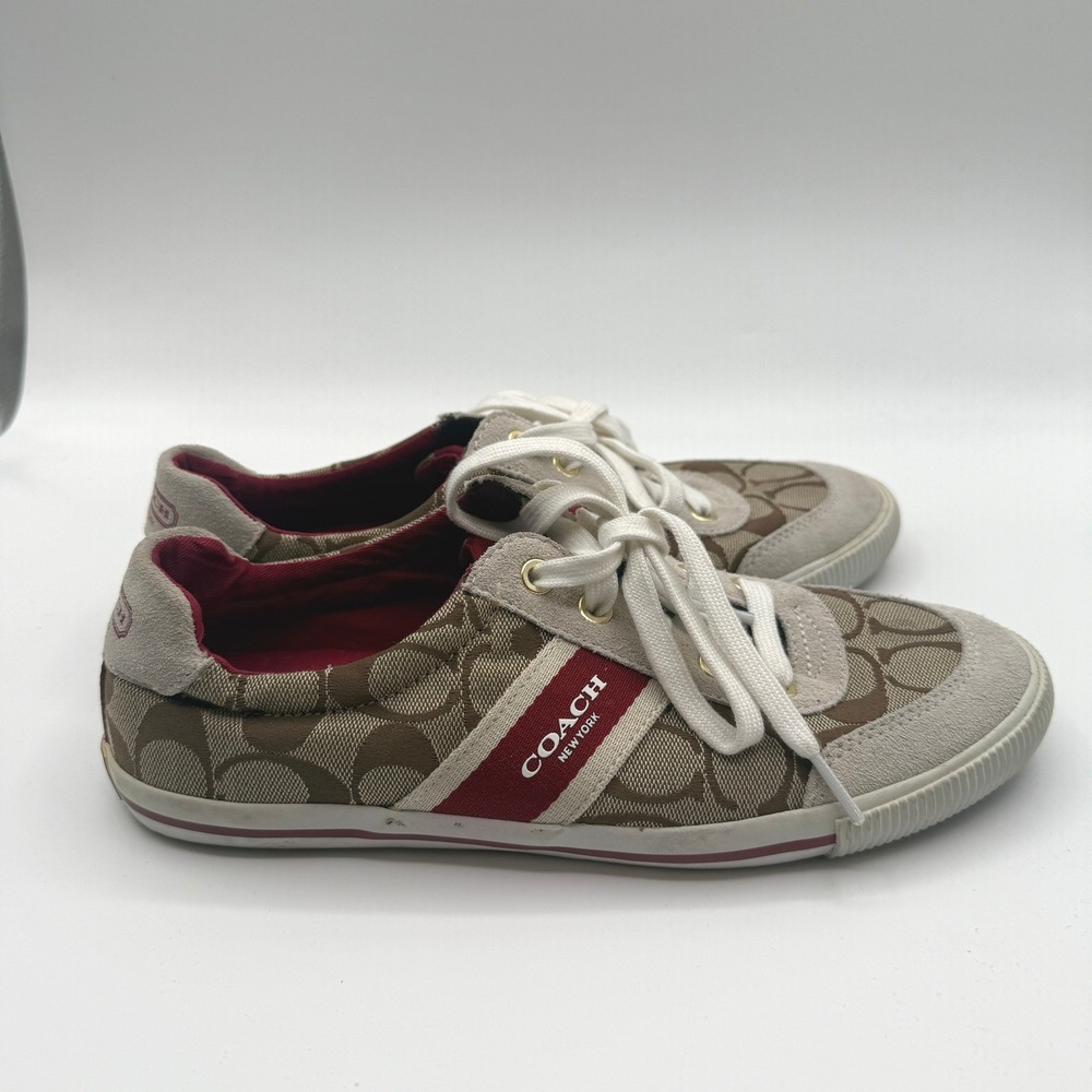 Coach Mila Sneakers Women 9 Brown Signature C Jacquard Suede Low Top Casual Y2K - Picture 6 of 10